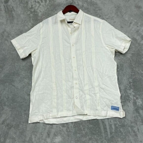 Scotch & Soda Mens White Button-Up Shirt Size L Linen Blend a1398 - Picture 1 of 7
